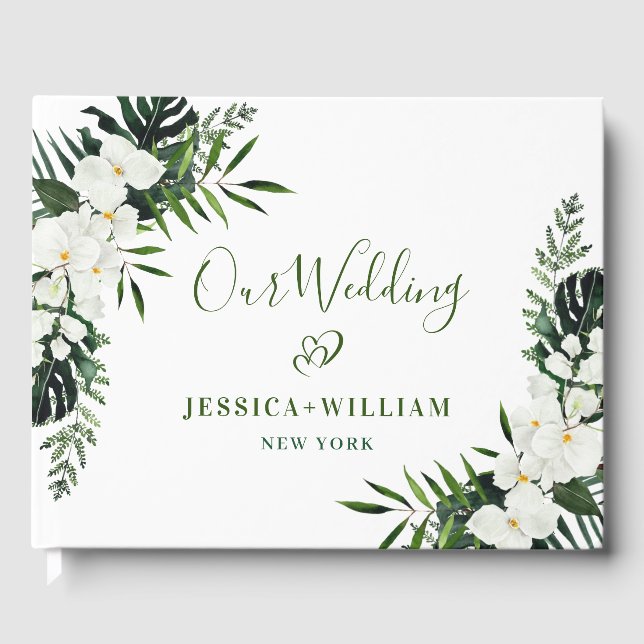 Elegant White Orchids Bohemian Möhippa Photo Gästböcker (Framsida)