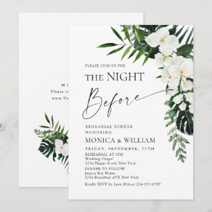 Elegant White Orchids Bohemian Rehearsal Dinner Inbjudningar