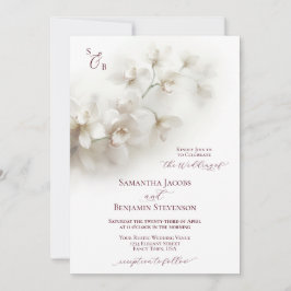 Elegant White Orchids Burgundy Script Bröllop Inbjudningar