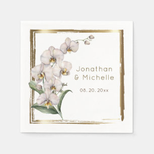 Elegant White Orchids Guld Ram Bröllop Pappersservett