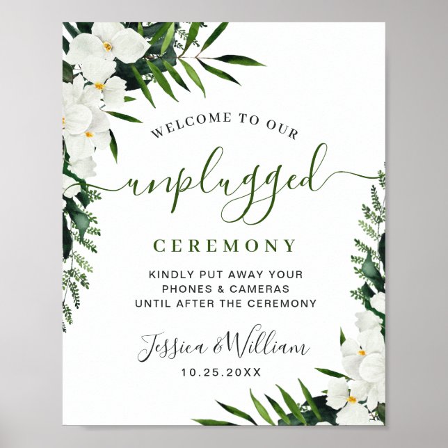 Elegant White Orchids Unplugged Bröllop Ceremony Poster (Framsidan)
