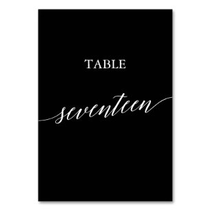 Elegant White på Black Calligraphy Bord Seventeen Bordsnummer