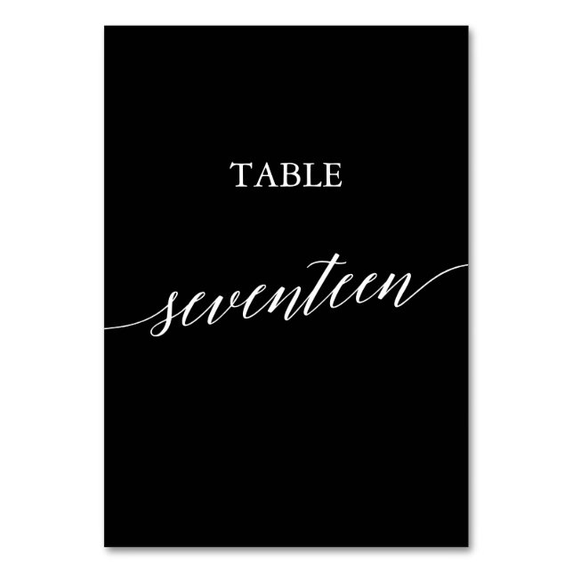 Elegant White på Black Calligraphy Bord Seventeen Bordsnummer (Framsidan)