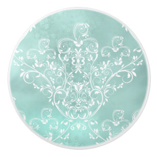 Elegant White på Teal Damask Knopp