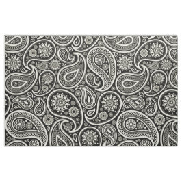 Elegant White Paisley over Black Background Tyg