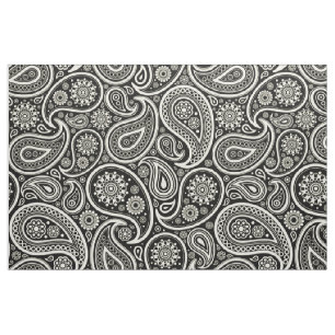Elegant White Paisley over Black Background Tyg