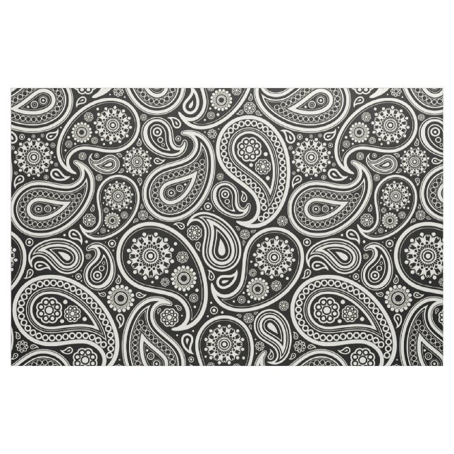 Elegant White Paisley over Black Background Tyg (Fat Quarter)