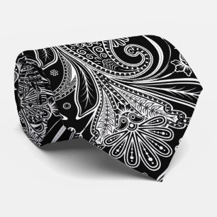 Elegant White Paisley på svart bakgrund Slips