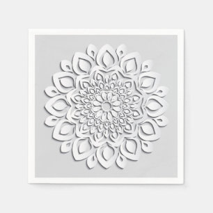 Elegant White Papper cut Mandala Pappersservett