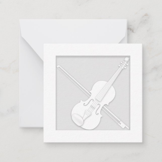 Elegant White Papper Violin & Bow Musician's Anteckningskort (Framsida)