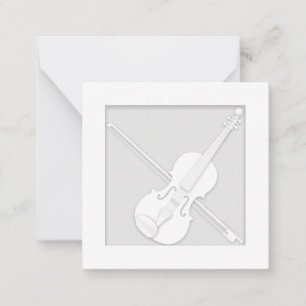 Elegant White Papper Violin & Bow Musician's Anteckningskort