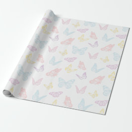 Elegant White Pastel Rosa Blue Butterfly Mönster Presentpapper