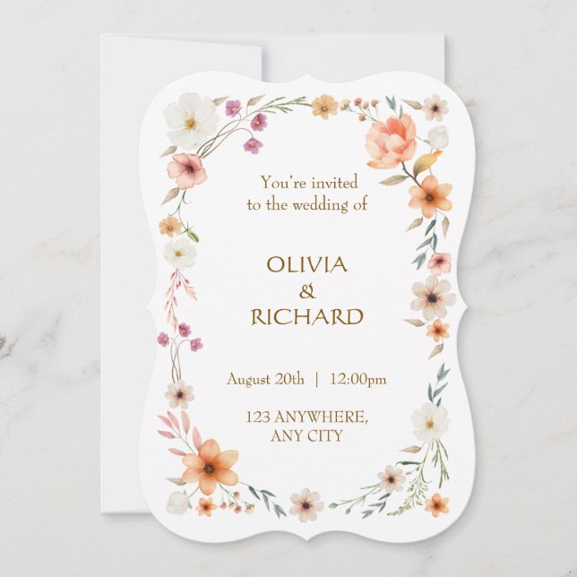 Elegant White & Peach  Floral Wedding invitations Inbjudningar (Framsida)