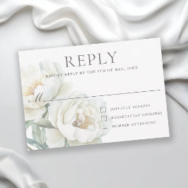 Elegant White Peonies Wedding RSVP OSA Kort