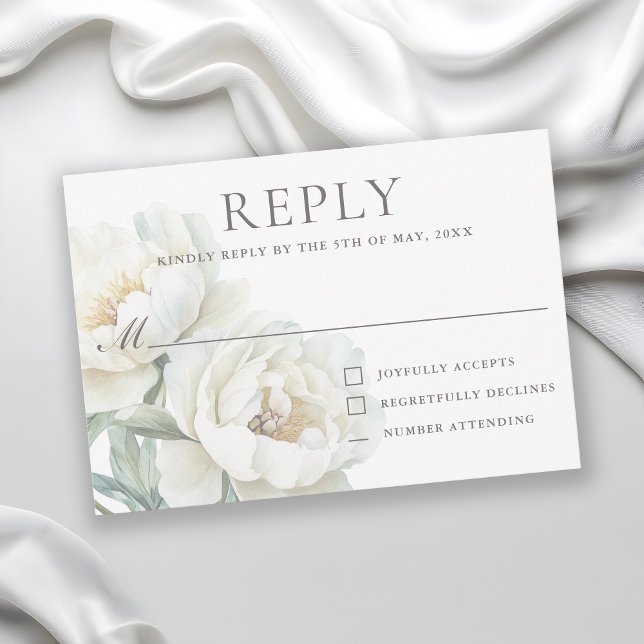 Elegant White Peonies Wedding RSVP OSA Kort (Skapare uppladdad)
