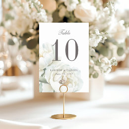 Elegant White Peonies Wedding Table Number Bordsnummer