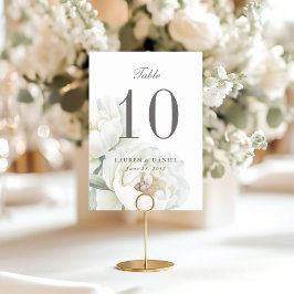 Elegant White Peonies Wedding Table Number Bordsnummer
