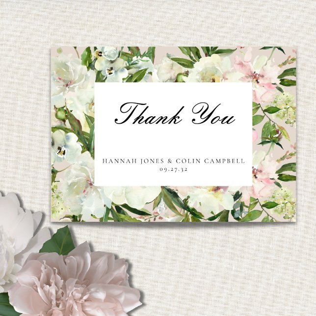 Elegant White  Peony Garden Wedding Tack Kort (Skapare uppladdad)