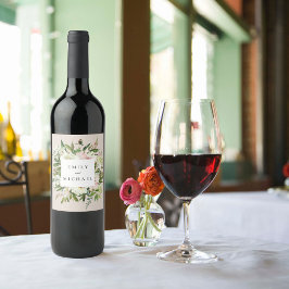 Elegant White  Peony Garden Wedding Vinflaska Etikett