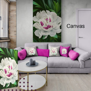 Elegant White Peony med Rosa Blommigt Digital Canvastryck