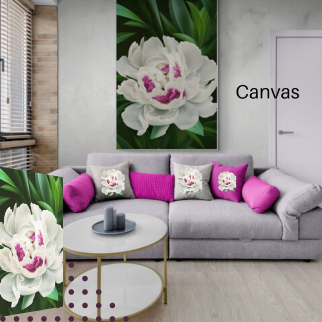 Elegant White Peony med Rosa Blommigt Digital Canvastryck (Skapare uppladdad)
