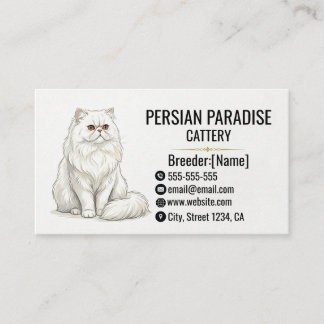 Elegant White Persian Cat Cattery Visitkort