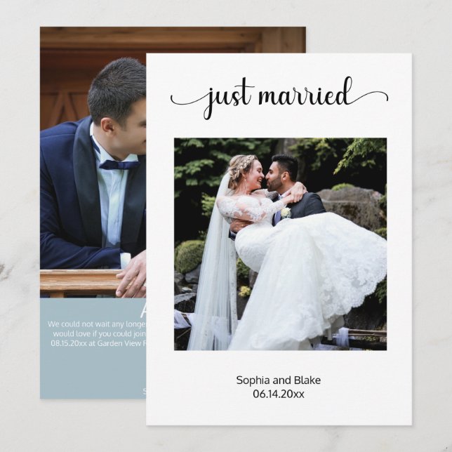 Elegant White Photo Bröllop annons Inbjudningar (Fram/baksida)