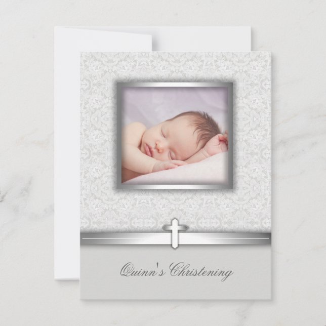 Elegant White Photo Christening-inbjudningar Inbjudningar (Framsida)