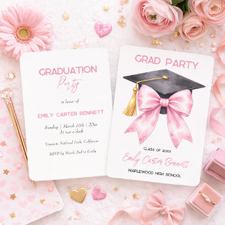 Elegant White Pink Coquette Bow Girly Graduation Inbjudningar