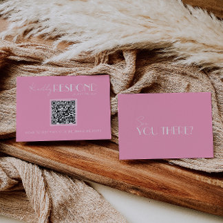 Elegant White Pink Minimalist QR Code Wedding OSA Kort