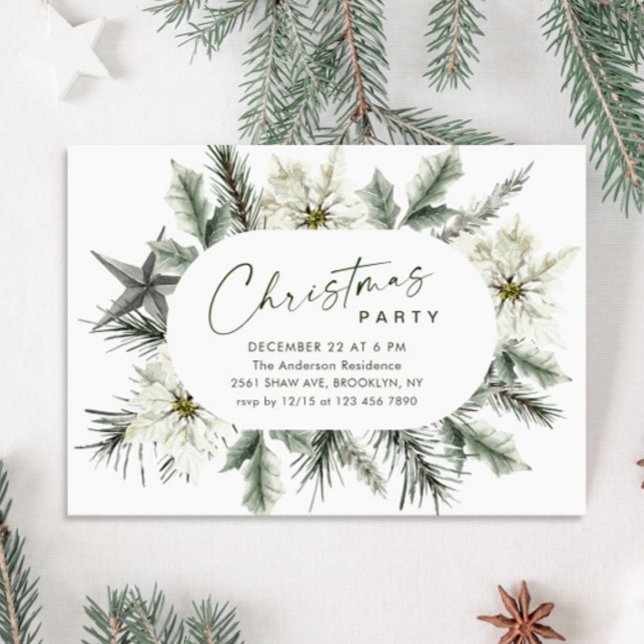 Elegant White Poinsettia Bohemian jul Party Inbjudningar (Skapare uppladdad)