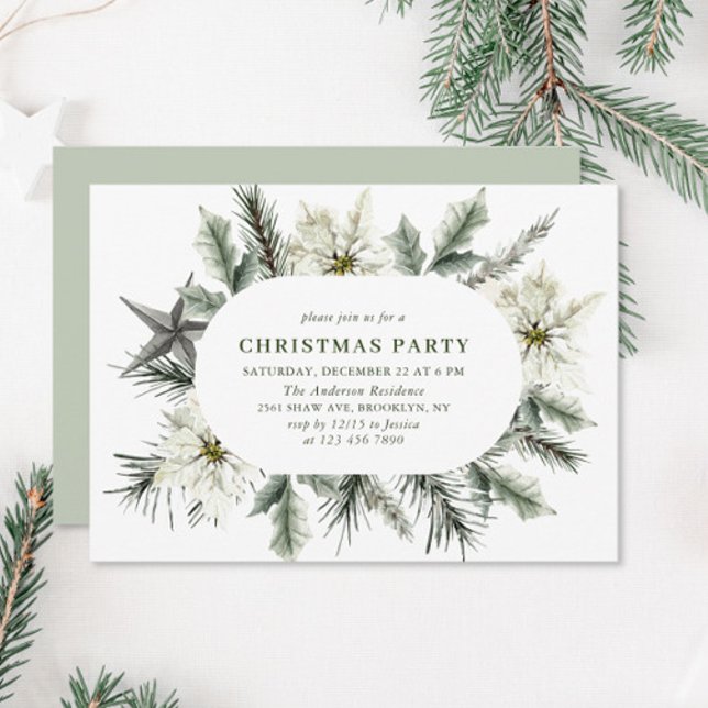 Elegant White Poinsettia Bohemian jul Party Inbjudningar (Skapare uppladdad)
