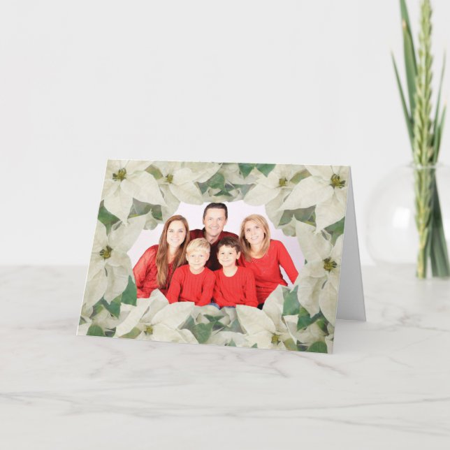 Elegant White Poinsettia Garden Family Photo Card Kort (Framsida)