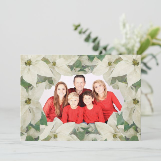 Elegant White Poinsettia Garden Flat Photo Card Inbjudningar (Stående Fram)