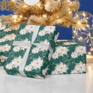 Elegant White Poinsettia Teal jul Presentpapper
