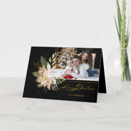 Elegant White Poinsettias w/Guld Greenery Photo Helgkort