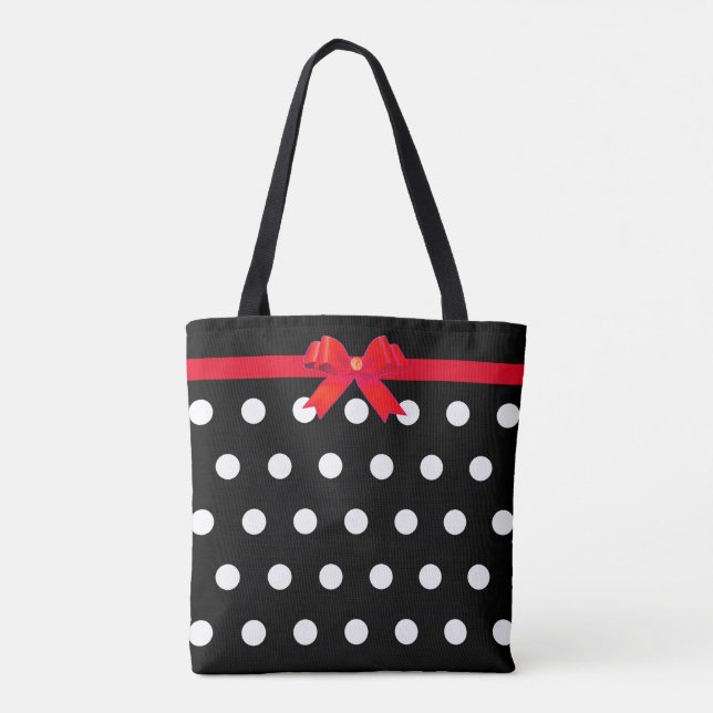 Elegant White Polka dots med Red Ribbon Tygkasse (Baksida)