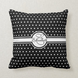 Elegant White Polka dots på Black Monogram Kudde