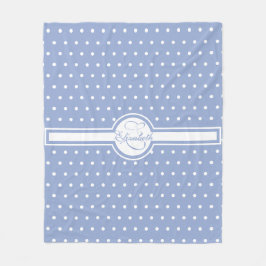 Elegant White Polka dots på Blue Monogram Fleecefilt