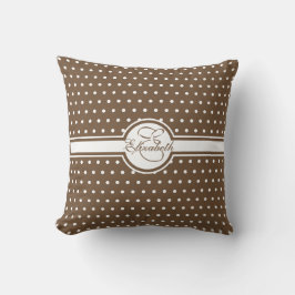 Elegant White Polka dots på Brown Monogram Kudde