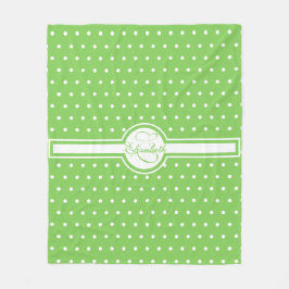 Elegant White Polka dots på Grönt Monogram Fleecefilt