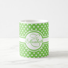 Elegant White Polka dots på Grönt Monogram Kaffemugg