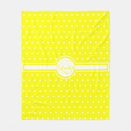 Elegant White Polka dots på Gult Monogram Fleecefilt