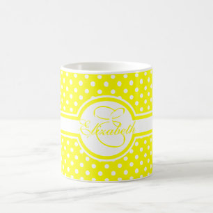 Elegant White Polka dots på Gult Monogram Kaffemugg