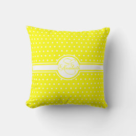 Elegant White Polka dots på Gult Monogram Kudde