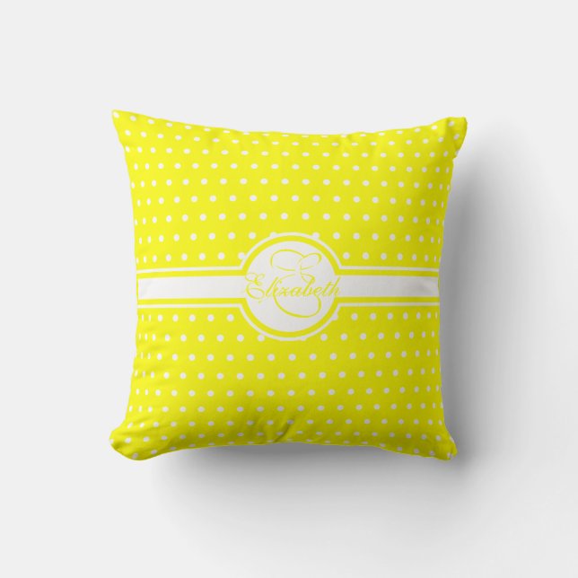 Elegant White Polka dots på Gult Monogram Kudde (Framsida)