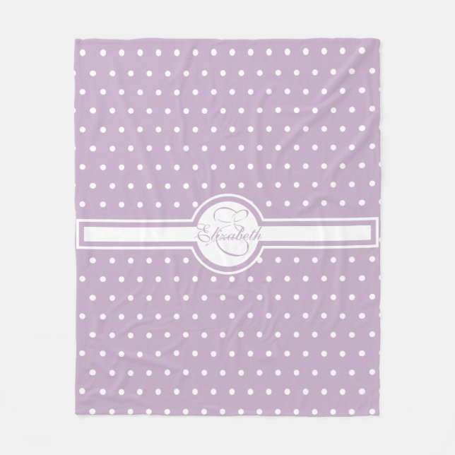 Elegant White Polka dots på Lila Monogram Fleecefilt (Framsidan)