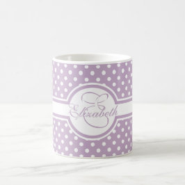 Elegant White Polka dots på Lila Monogram Kaffemugg