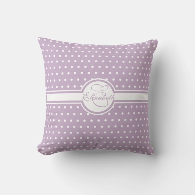 Elegant White Polka dots på Lila Monogram Kudde (Framsida)