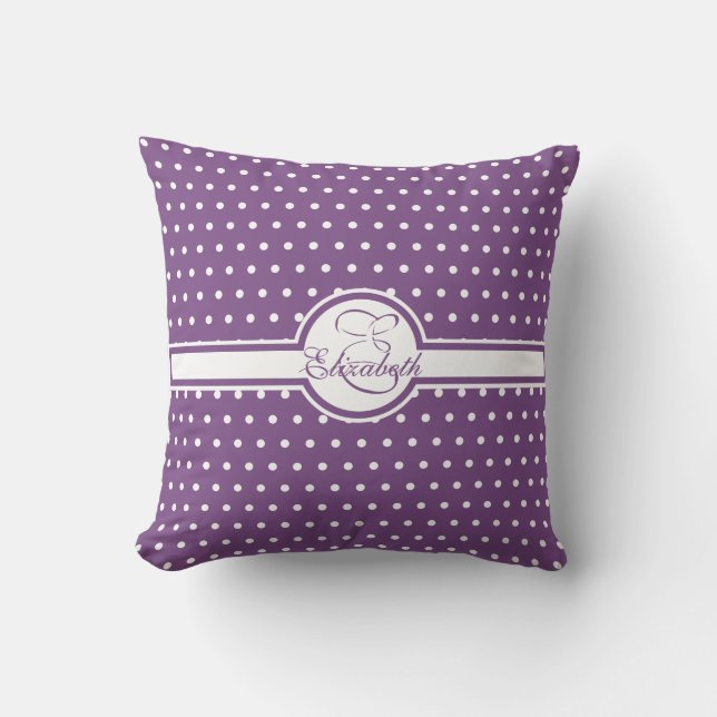 Elegant White Polka dots på Lila Monogram Kudde (Framsida)